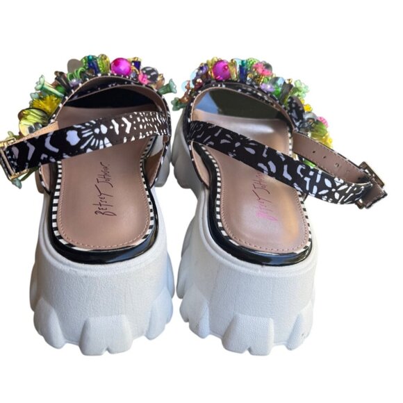Betsey Johnson Women's  Jeweled Frankee Platform Sandals Size 7 Black & White - Picture 6 of 10